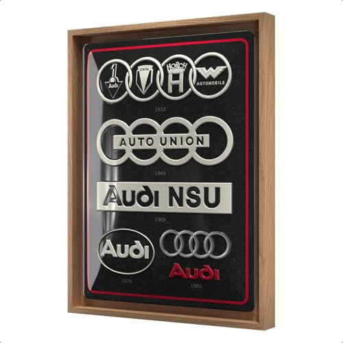 Nostalgic-Art Audi Blechschild im Holzrahmen, N-Frame L (33,5 x 44 x 3,5 cm), Logo Evolution Design, Original-Lizenzprodukt (OLP)