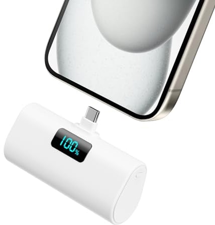 Power Bank 5200mAh, Ultra-piccolo&Ultra-compatto Caricatore Portatile USB C PD Ingressi&Uscite Mini Powrbank Batteria Esterna per iPhone 17/16/15 Android Galaxy Note Huawei iPad Pro/Air-Bianco
