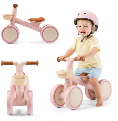 HyperMotion TOBI MINI Pinkes 4-Rad Laufrad für Kinder 12–36 Monate, Leichtes Rutschfahrzeug mit Korb, Stabiler Rahmen für Innen und Außen