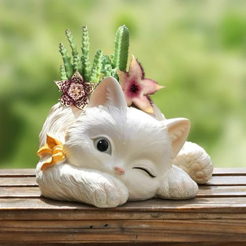 Latemeia Pot de Dessin animé en Forme d'animal, Statue de Chat, jardinière, conteneur Fleurs Jardin, Style 2, Pots Fleurs, Pot Fleur en Forme Chat