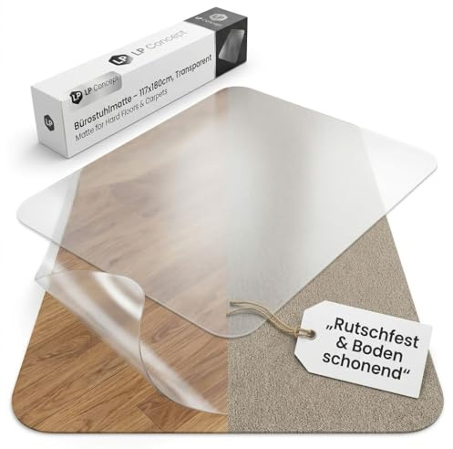 LP Projekt Bodenschutzmatte 90x120cm – Rutschfeste und strapazierfähige Bürostuhlmatte für Hartböden und Teppich | Transparente Bodenschutzmatte für Zuhause & Büro | Erhältlich in verschiedenen Größen