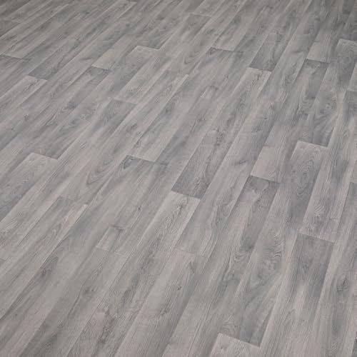 Grey Modern Plank Effect Callisto Vinyl Flooring 2mm Thick Lino Roll Bathroom Kitchen (2m Wide x 3m Long)