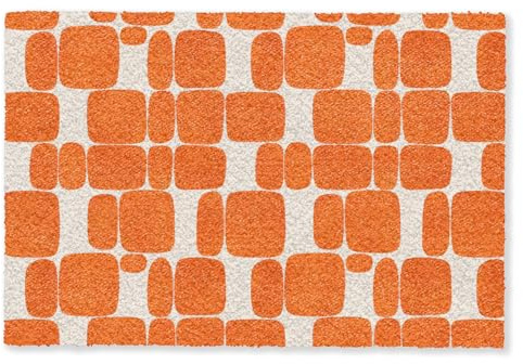 MuchoWow© Fussmatte innen Schmutzfangteppich türmatten Eingang Abtreter Tür | 40x60 cm - Matte für Schuhe Balkon Haustür dünne Schmutzläufer Muster - Retro - Orange