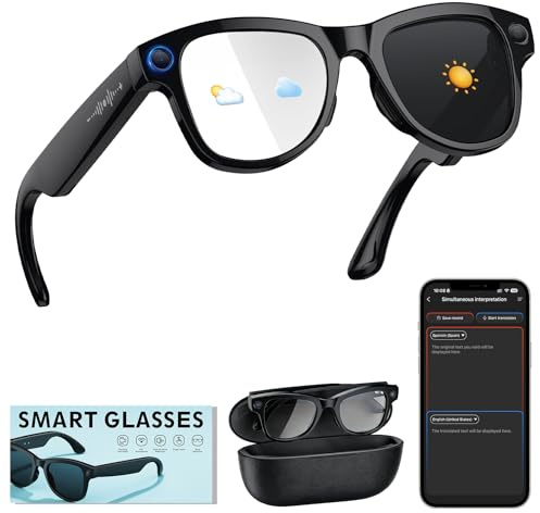 QDOJC Smart Glasses with Camera for Men and Women, 8MP Camera Glasses with Audio and Video Recording, IP65 Waterproof Photochromic Sunglasses with 3600mAh Charging Case for Hiking Vlogging Business