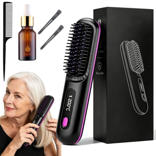 Drahtlose Stylingbürste,Kabellose Volumenbürste für Kurzes & Feines Haar,Lang Anhaltendes Volumen, Tragbares Design (Schwarz)