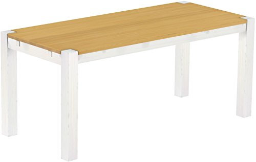 Esstisch Rio Kanto 180x80 cm Eiche hell Weiss Pinie Massivholz Größe und Farbe wählbar Esszimmertisch Küchentisch Holztisch Echtholz vorgerichtet für Ansteckplatten Tisch ausziehbar Brasilmöbel