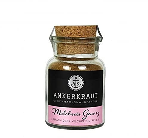 Ankerkraut Milchreis, Mischung würzender Zutaten für Milchreis, Finisher mit Zimt und Zucker, Nelken und Pflaumen-Pulver, 115 g im Korkenglas