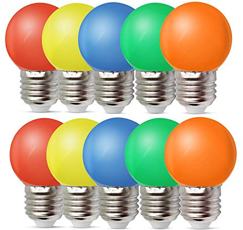 MZYOYO Bunte Glühbirnen E27,1W Farbige Glühbirne LED E27 G45 Beleuchtung Glühbirnen,E27 LED Bunt Leuchtmittel,Rot Grün Blau Orange Gelb,10er Pack