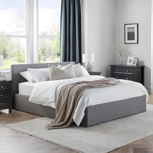 Julian Bowen Rialto Lift-up Storage Bed, Grey, King Size | Upholstered Storage Bed Frame, 150cm/5ft, No Box Spring Needed, Easy Gas Lift-Up Storage, Hardwood Frame, Minimalist Design