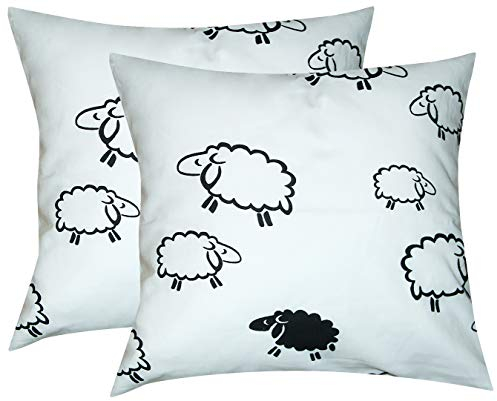 Baumwoll Renforcé Kissenbezug - 2er Set in 40x40cm - Schafe Lämmer Tiere - Kopfkissen-Bezug, Kissenhülle, Doppelpack, Dekokissenbezug - 100% Baumwolle, Kinder (99/2)