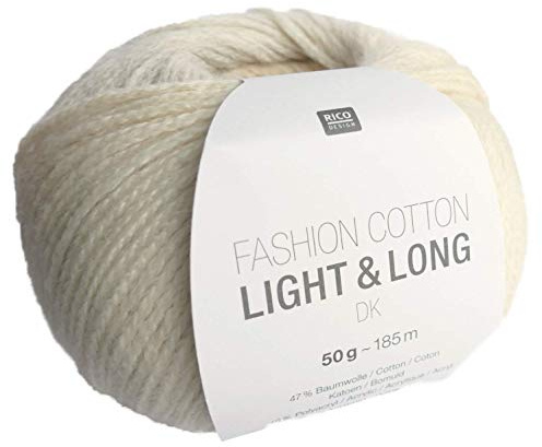 Rico Fashion Cotton Light & Long dk Fb. 01 natur, Baumwollgarn mit langem, dezentem degradé Farbverlauf zum Stricken & Häkeln