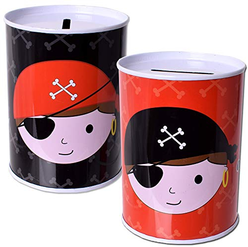 2er Set TE-Trend Spardose Sparbüchse Pirat Freibeuter Sparschwein Kinder Kindergeburtstag Mitgebsel schwarz rot Sortiert