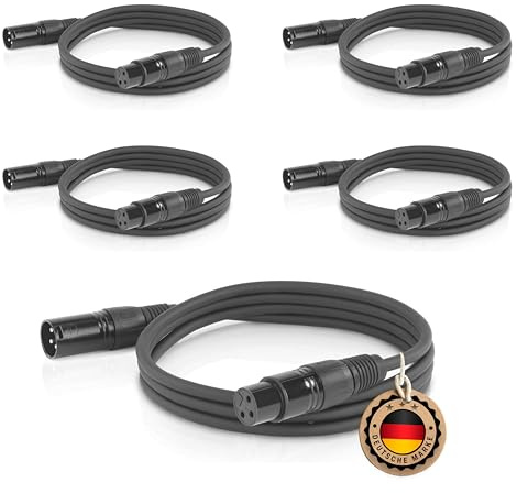 ETEC Professional 5x XLR Audio Kabel 5m Mikrofonkabel DMX OFC-Kupfer symmetrisch schwarz Stecker Buchse Lichttechnik Datenübertragung Musik Sound