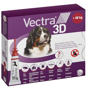 VECTRA 3D Antiparassitario per Cane 3 Pipette Antipulci Antizecche e Antizanzare per cani XL oltre i 40 kg Protegge da Pulci Zecche Flebotomi e Mosche