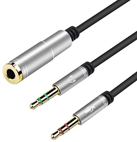 EasyULT 3.5mm Audio Jack Y Splitter Cable, Estéreo Conector Jack 1 Hembra a 2 Macho Cable Audio Divisor para Auricular del Micrófono- 30CM Plata