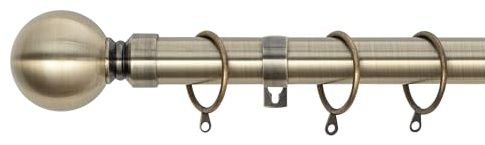 Plain Ball Extendable Curtain Pole (25/28mm) (Antique Brass,120cm - 220cm) | Heavy Duty Metal Extendable Curtain Pole, 25/28MM Diameter, Rings & Fittings Included for Bedrooms, Lounges and Living Rooms