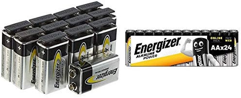 Energizer 9V Industrial/Disposable Battery (Pack of 12) & AA Batteries, Alkaline Power Double A Batteries, 24 Pack