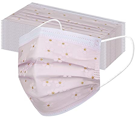 Lulupi 50 Stück Mundschutz Mundschutzmaske Einweg Mund und Nasenschutz Blumen Motiv Bedruckte Bandana Halstuch 3-lagig Einmal Mundbedeckung Multifunktionstuch Maske Halstuch für Damen Herren
