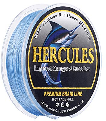 HERCULES Farbechte Geflochtene Angelschnur, 1000m PE Geflochtene Schnüre, 4 Stränge Multifile Angelschnur, 20lb Test für Salzwasser und Süßwasser, Blau, 20lb, 1000m