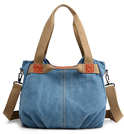 DIRRONA Casual Bolso de Mujer Moda Lienzo Bolsos Bandolera Viajes Bolso Bandolera Mujer Bolsa de Lona Trabajo Compras Bolsos Cruzados Multibolsillos Uso Diario Azul A