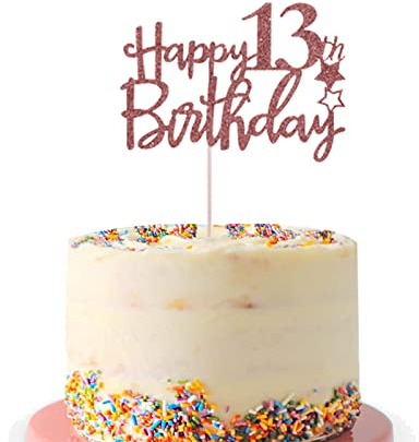 13.Geburtstag Tortendeko, 13. Geburtstag Kuchen Topper Roségold Happy 13th Birthday Tortenaufleger Glitzer für Offizielle Teenager 13. Geburtstag Kuchen Dekoration