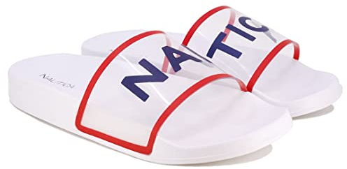 Nautica Claquettes athlétiques pour femme, chaussures de douche, sandales de plage, toboggan en bateau, Ammie-rouge, blanc, bleu, 37 EU