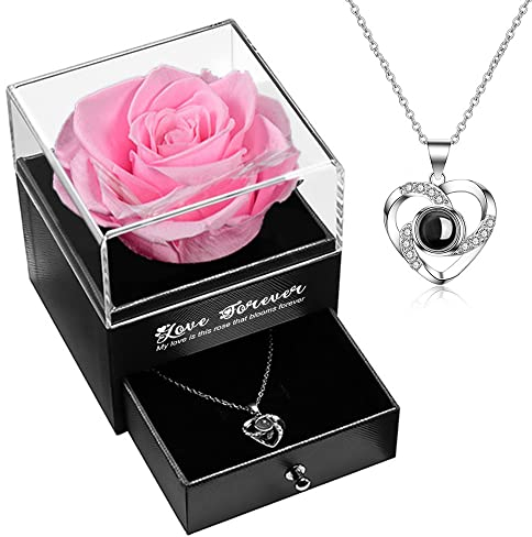 LOZACHE Rosen Blumen schmuck-Geschenk Box mit Splitter Halskette Frauen für Valentinstag Muttertag Jahrestag Geburtstag Weinachts für Mutter Freundin Mama Paar Schwester Frau (Rosa)