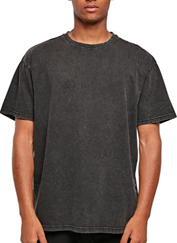 Build Your Brand Men's Acid Washed Heavy Oversized Tee T-Shirt, Black, XXXX-Large