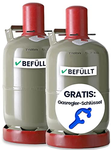 Merkle Propangas 2X 5,0 kg-Flasche GEFÜLLT, Grau | inkl. Füllung | Inkl. Gefahrtransport |GRATIS Gasregler-Schlüssel | für Gasgrill, Gaskocher, Camping