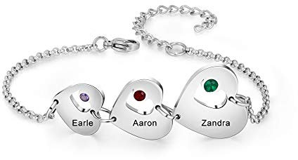 Presentimental Argent 925 Bracelet personnalisé pour femmes avec 1-6 noms gravé Bracelet porte-bonheur avec 12 pierre de naissance Cadeau pour Noël Fête des Mères Anniversaire(Name 3)