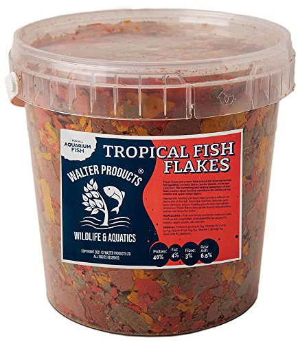 Walter Products Wildlife and Aquatics Tropical Fish Flakes (1L Tub) for Aquarium Fish, Guppy, Daphnia and Cichlid