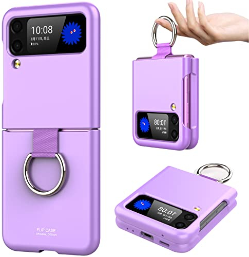 Hortense Hülle für Samsung Galaxy Z Flip3 5G 6.7 Cover, Ultradünne Hartschale mit Ring Violett