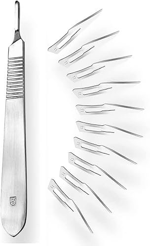 Set - 10 piezas hojas de bisturí No. 11 y mango de bisturí No. 3 - Hojas de repuesto para bisturí hechas de acero al carbono - Estéril