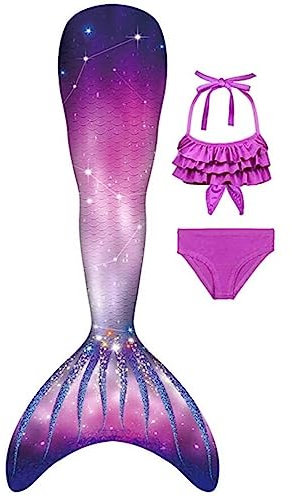 SPEEDEVE Meerjungfrauenschwanz Mädchen 3pcs Bikini Set,ohne Monoflosse,Jcka17,150