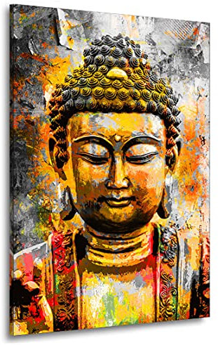 Kunstgestalten24 Aludibond Bild Buddha Yellow Style Wandbild Kunstdruck Dekoration XXL
