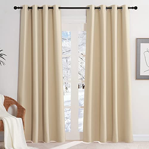 KGORGE Thermo Vorhang gegen Hitze Wohnzimmer Gardinen Blickdicht Ösenvorhang 2er Set 220 x 140 cm(HxB) Blackout Curtains for Bedroom, Biscotti Beige
