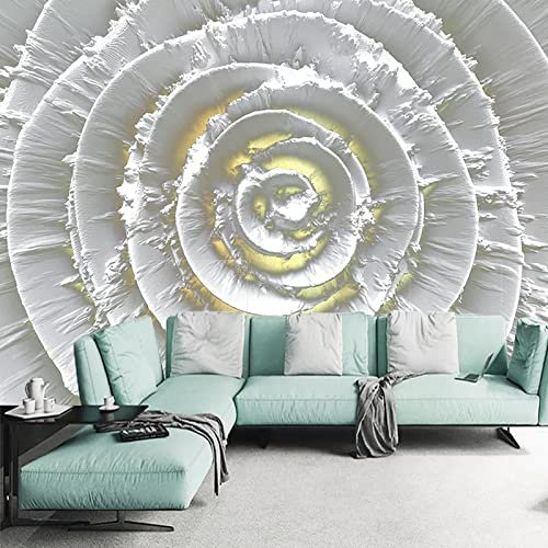 XTSWallpaper Blanc Élégant Floral 140X70Cm Papier Peint Photo 3D Optique Trompe L Oeil | Déco Mural Tableaux Muraux Photo Mural Décor Motif Poster Géant Stickers Muraux Optique Fond Effet
