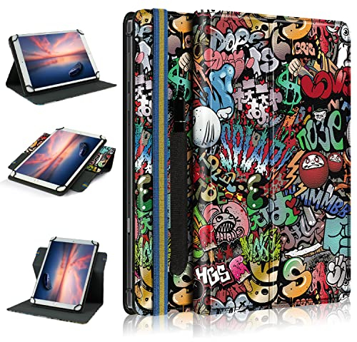 TOPCASE 360° Drehung Universal Hülle für 9-11 Zoll Tablet,Schutzhülle für 9.7 10 10.1 10.2 10.3 10.4 10.5 10.6 10.9 Zoll Tablet,Case mit Stifthalter und Standfunktion,Graffiti