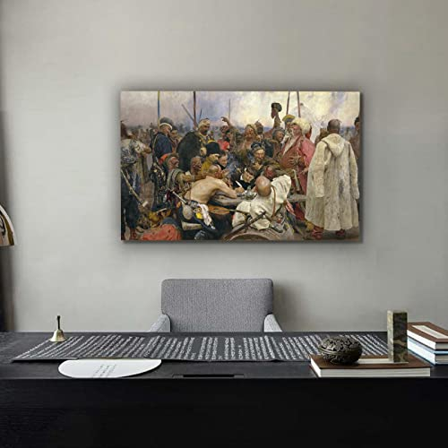 OUSHION ART Ilja Repin Realismus Dramatische Leinwand Drucke Historische Figur Poster für Home Office Decor (Antwort der Saporoger Kosaken) 55x95cm Innenrahmen