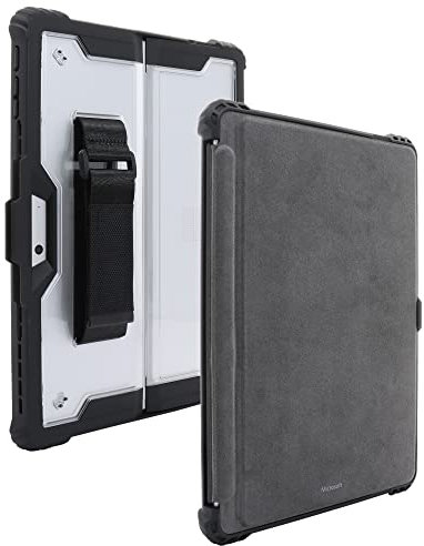 JT Berlin Handstrap Hülle kompatibel mit Microsoft Surface Pro 9 Case [Microsoft Signature Keyboard kompatibel, Abnehmbare Handschlaufe, Surface Slim Pen 2 Halterung] schwarz/transparent