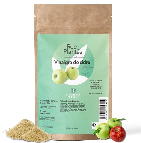 Vinaigre de Cidre Poudre 100 g – Source Naturelle d’Acides Organiques, Favorise la Digestion, l’Équilibre Acido-Basique & le Métabolisme | Conditionnée en France, RUE DES PLANTES