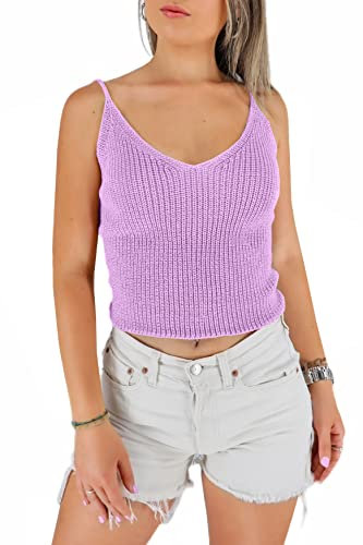 JOPHY & CO. Top Crop de Punto Mujer de Hombro Estrecho Cuello V de Algodón Elasticcizato (cód. 1501), Lila., XXL