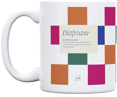 UO Taza de regalo con mensaje Disfrutar, regalo para amigas, regalo para amigos, regalo original de Navidad, regalo amigo invisible original, 350 ml, Cerámica