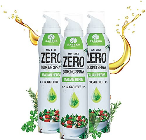 Rabeko Zero spray de cuisson faible en calories | HERBES ITALIENNES | 800 portions, 2 kcal par pulvérisation | Spray pour frire, griller et cuire | sans additifs, sans sucre|sans gluten 3 x 200ml