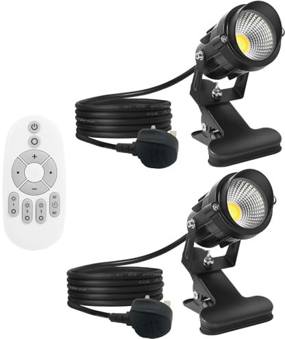 Monsing 7W LED Spotlight With 3 Color Temperatures, Clip, 2m Cable and Plug - Garden Light, IP65 Waterproof for Outdoor Yard Lawn