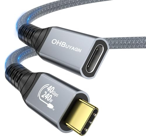 USB4 Verlängerungs Kabel 240W Thunderblot 4 Verlängerung 40Gpbs Datentransfer 8K@60Hz Videoübertragung PD3.1 USB C Stecker auf Buchse Kompatibel mit Samsung S22/S21/S20 MacBook Pro iPad (0.8M)