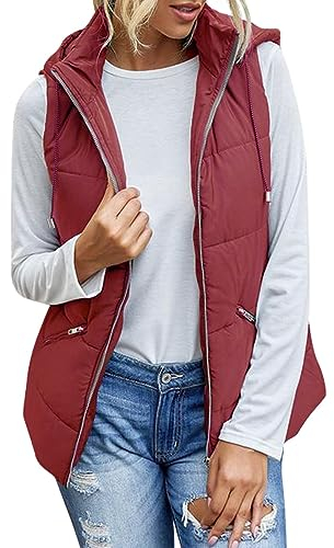 YULONGESS Weste Damen Kurz,Reißverschluss Steppmantel,Weste mit Kapuze,Ärmellose Weste,Steppweste Leicht,Taschen Winterjacke,Warme Übergangsjacke,Große Größe Herbstmantel,Wintermantel,Sportweste