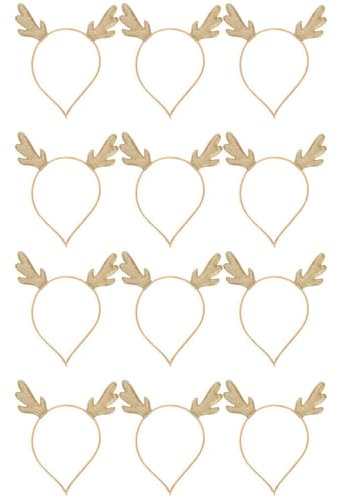 FRCOLOR 12 Stück Weihnachts Rentier Geweih Stirnband - Goldene Haar-Accessoires Feiertags-Rentier Hirsch-Kostüm für Weihnachten Ostern Halloween Party