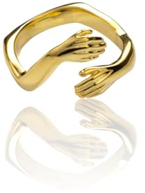 Gold Umarmender Ring 925 Sterling Silber – Verstellbarer Hug Ring Gold für Damen – Offener Ring – Emotionale Geschenkidee – Verstellbare Größe (Gelbgoldvergoldetes Silber)