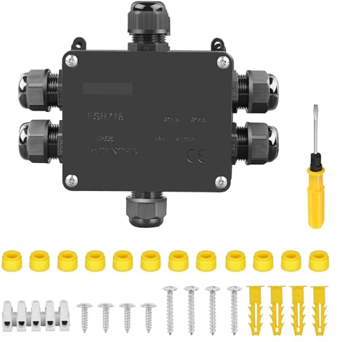 Abzweigdose Wasserdicht IP68, 6 Wege Verteilerdose Außen, Outdoor Aufputz Kabelverbinder,Verbindungsdose Aussen,Erdkabel Klemmdose Anschlussbox, Drahtverbinder für Ø4-14mm Kabeldurchmesser,Schwarz